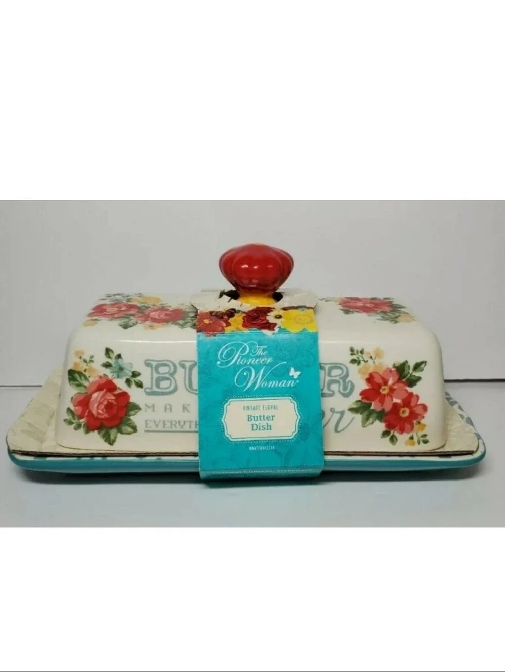 The Pioneer Woman Floral Butter Dish Stoneware Vintage Farmhouse Cottagecore